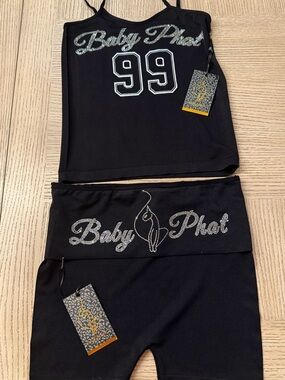 Baby Phat Black Rhinestone 99 Tank & Foldover Waist Leggings